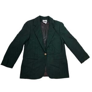 Vintage Prophecy Forest Green Wool Blazer 1 Gold Button Career Jacket Pockets